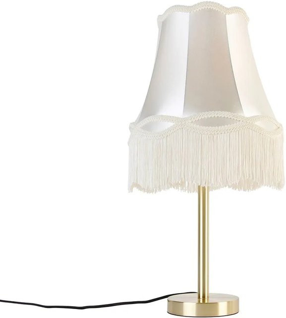 QAZQA Klassische Tischlampe Simplo aus Messing mit Creme Stoffschirm, dimmbar, Höhe: 30 cm - Bild 1