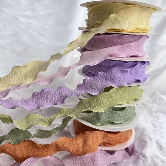 Plissiertes Chiffonband mit Wellenkante in Pink und Multicolour für DIY-Dekoration und Geschenkverpackungen, Breite: 2,5 cm, Länge: 9 Yards - Bild 1