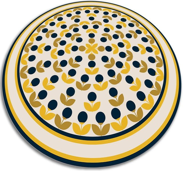 Tulup Runder Vinyl Teppich mit Blumenmuster in Schwarz und Multicolour, Durchmesser: 140 cm - Bild 1