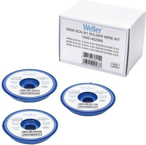 Weller Lötzinn bleifrei Sn0,6Cu0,05Ni 21g in 0,30 mm, 0,50 mm und 0,80 mm - Bild 1