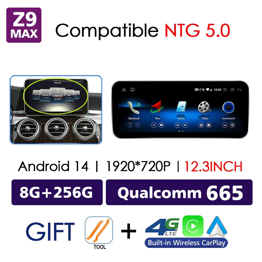 NUNOO Kabelloser CarPlay und Android Auto Multimedia-Bildschirm für Mercedes Benz C-Klasse W205 in Schwarz mit Wi-Fi und Bluetooth - Bild 6