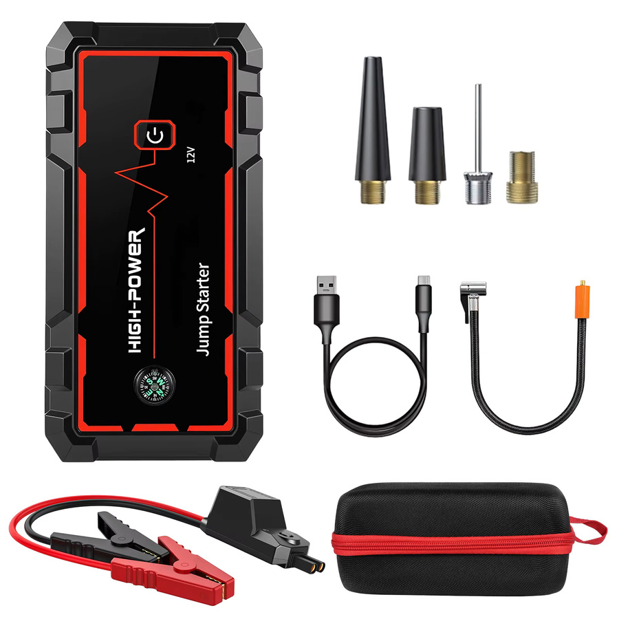 4-in-1 Auto-Starthilfe mit 6000A Spitzenstrom, Notfall-Batteriebooster, 150PSI Luftkompressor und USB-Schnellladung in Schwarz - Bild 5