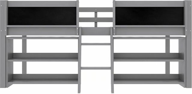 KOMHTOM Mittelhohes Etagenbett für Kinder aus Kiefernholz und MDF in Grau, B/T/H: 90 x 200 x 120 cm, inklusive Schutzgitter und Leiter, ohne Matratze - Bild 1