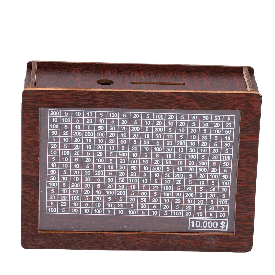 Holz-Spardose 10000 Spar-Herausforderung mit Zielmarkierungen und abwischbarem Stift, Dunkelbraun, B/T/H: 19,5 x 14,5 x 7,6 cm - Bild 3