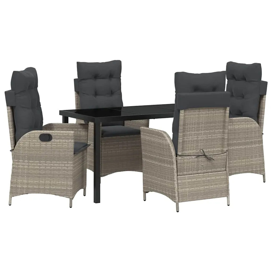 vidaXL Garten Essgruppe 5-teilig aus Poly-Rattan in Hellgrau mit Glastisch - Bild 2