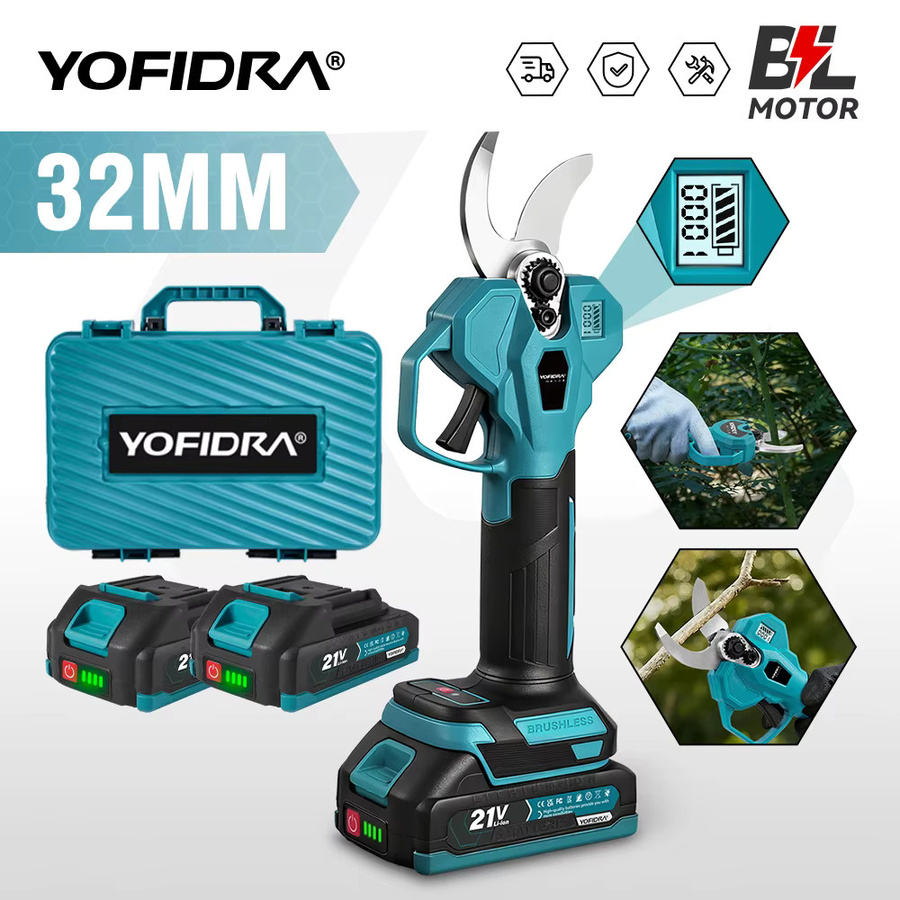 YOFIDRA Akku-Gartenschere mit bürstenlosem Motor, kabellos, 32 mm Schneidkapazität, 2 Geschwindigkeitsstufen, Farbe: Türkis, kompatibel mit Makita LXT Akkus - Bild 6