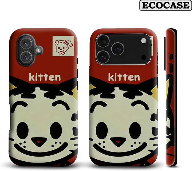 Handyhülle mit fröhlichem Kätzchen-Cartoon für Apple iPhone 17 16 15 14 13 12 11 Pro Max Plus in Multicolour mit doppelschichtiger Rückseite - Bild 1