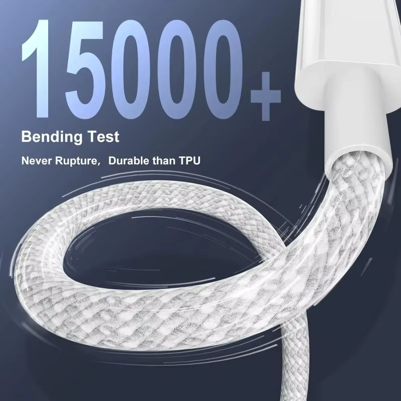 3er-Set USB-C auf USB-C Schnellladekabel mit 100W Leistung in Weiß für iPhone 16 15, Samsung, Xiaomi und Huawei - Bild 3