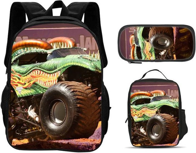 Monster Jam 3-teiliges Set aus Rucksack, Federmäppchen und Kühlpack in Multicolour mit Cartoon-Print - Bild 1