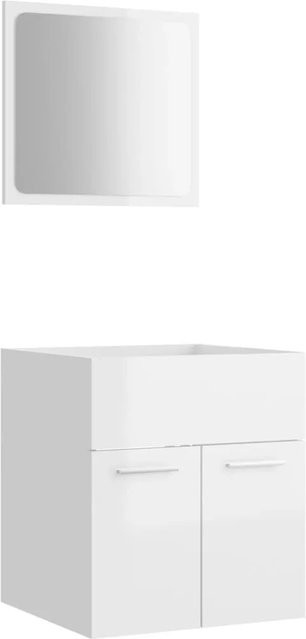 vidaXL 2-tlg. Badmöbel-Set in Hochglanz Weiß bestehend aus Waschbeckenunterschrank und Spiegel aus Holzwerkstoff und Acryl - Bild 1