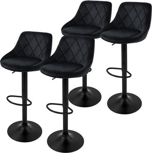 ML-Design 4er Set Barhocker aus Samt in Schwarz mit Rückenlehne und verstellbarer Höhe 62-82 cm - Bild 1