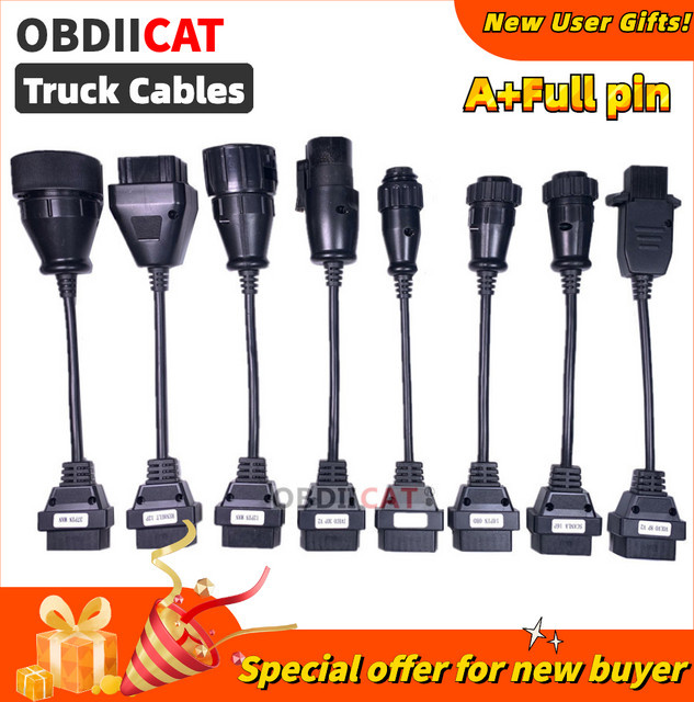 DHCCREATE LKW-Kabel Set für obdiicat tcs pro obd2 Diagnosewerkzeug in Schwarz, 8-teiliges Verbindungskabel-Set - Bild 1