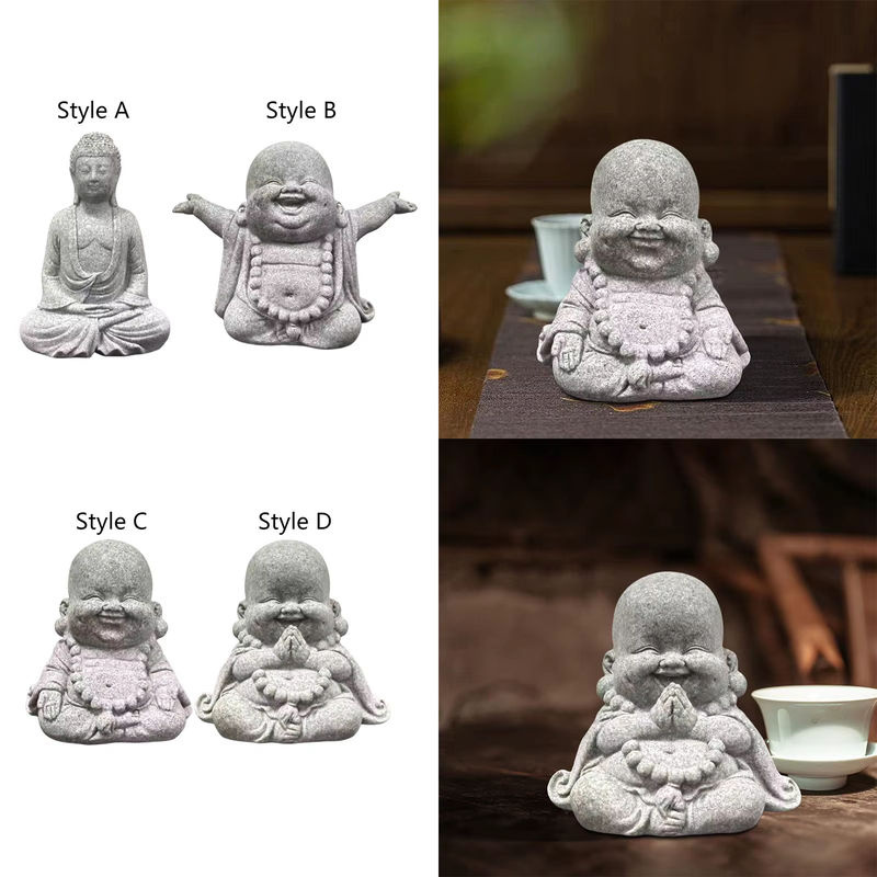 Kesoto Buddha Statue handgeschnitzte Skulptur aus Stein in Grau, stehend und orientalisch - Bild 3