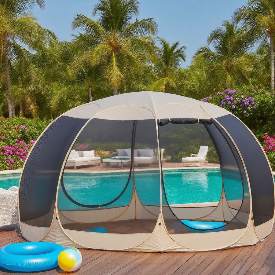 PAKICETUS Pop-Up-Iglu-Sonnenschutzzelt in Grün mit belüftetem Dach und Vordach für Garten und Terrasse, B/T: 380 x 200 cm - Bild 3
