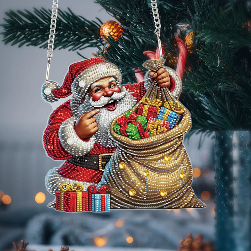 Mehrfarbiges Weihnachts-Diamant-Kunstgemälde als hängender Weihnachtsmann-Anhänger aus Kunststoff für deine Fensterdekoration - Bild 5