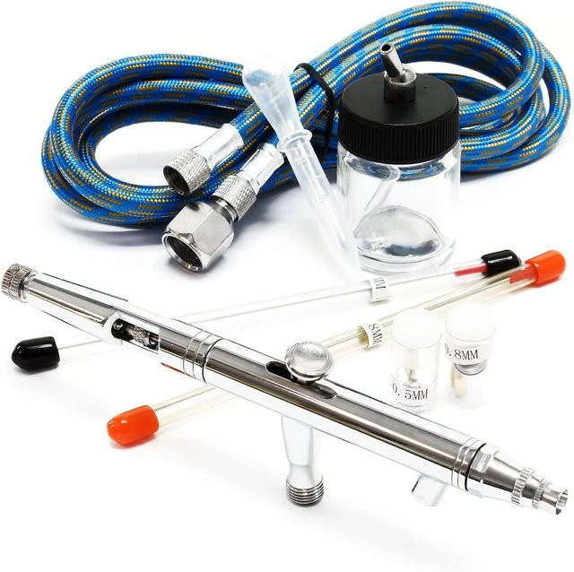 Wiltec Airbrush Pistole Typ 182K Double Action Spritzpistole für Lacke in Silber, Düsenweite 0,02-0,05 mm - Bild 1