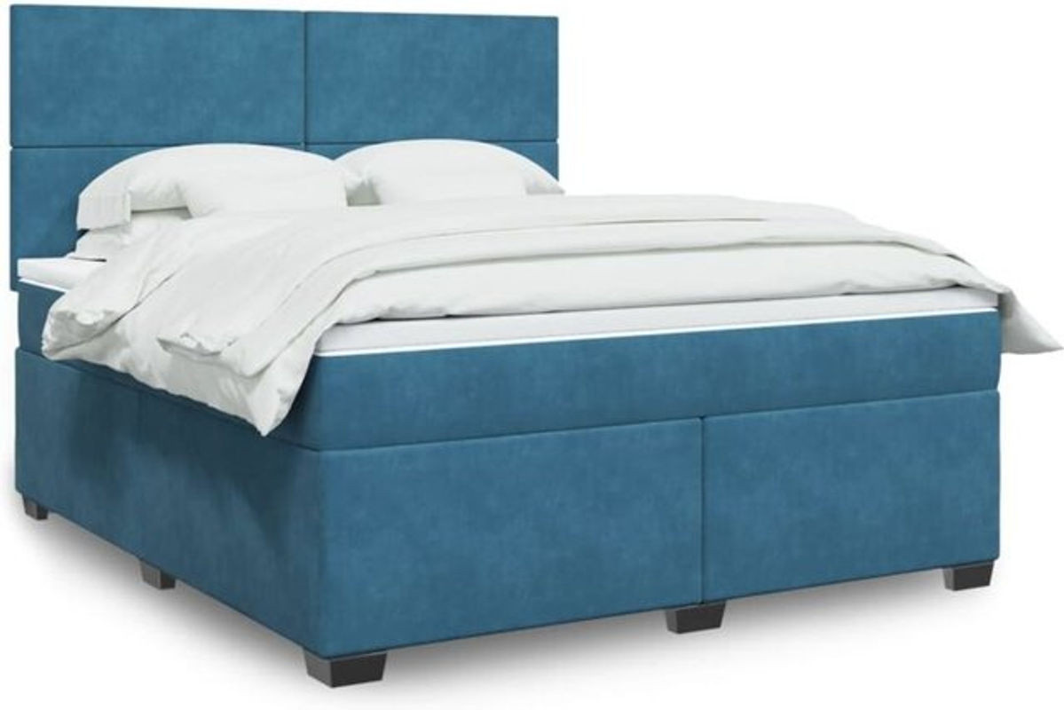 Vidaxl Boxspringbett mit Matratze aus Samt in Blau, B/T/H: 180 x 200 x 140,5 cm - Bild 1