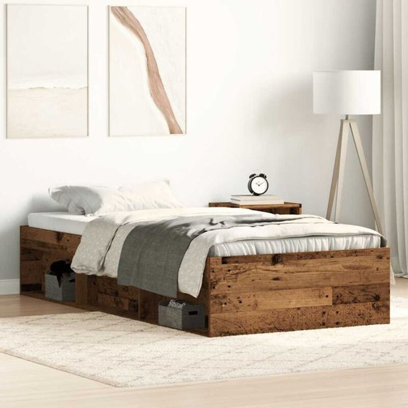Bettgestell Einzelbett vidaxl in Altholz-Optik Braun aus Holzwerkstoff und Kiefer B/T/H: 75 x 190 cm - Bild 1