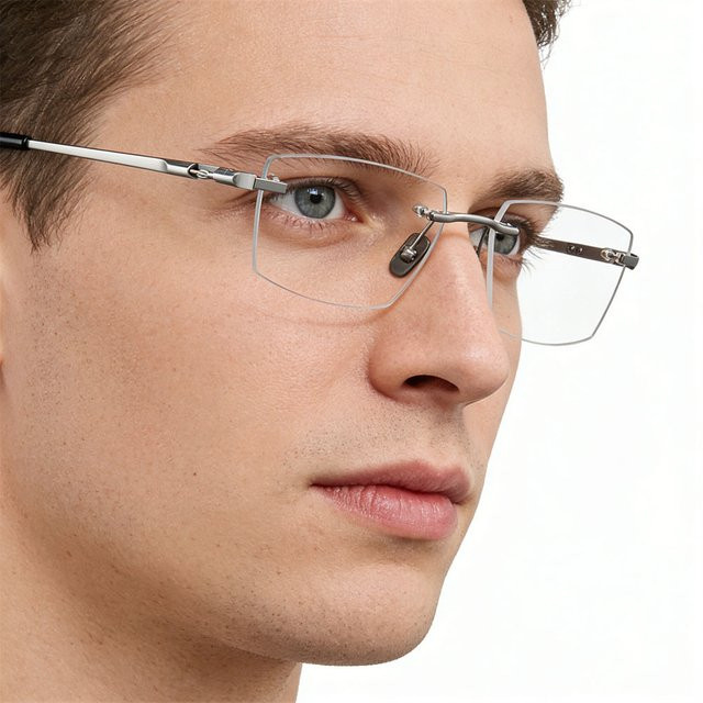 Eyeluyan Korrektionsbrille, randlos, rechteckig, Titan, silber, Unisex - Bild 1