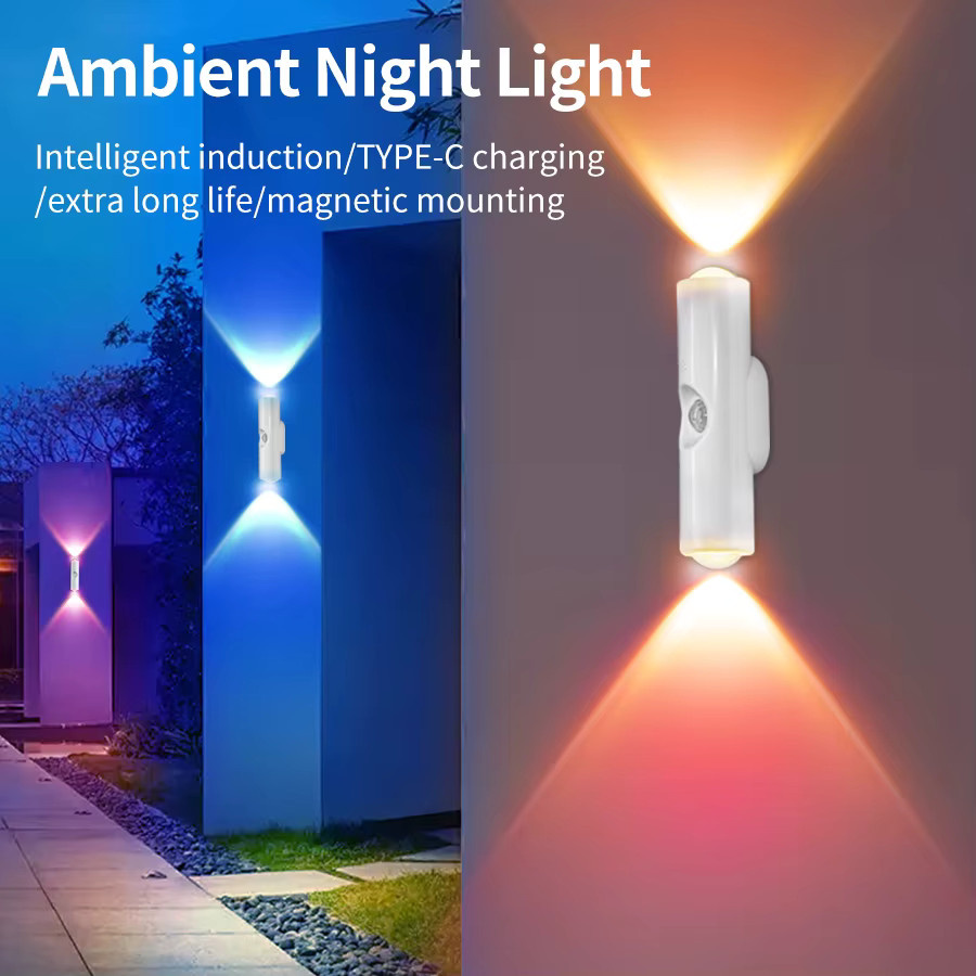 Vacamm Magnetisches LED-Nachtlicht mit Bewegungssensor und RGB-Sonnenuntergangseffekt, wiederaufladbare kabellose Wandlampe in Weiß für Treppen, Flur und Raumdekoration - Bild 2