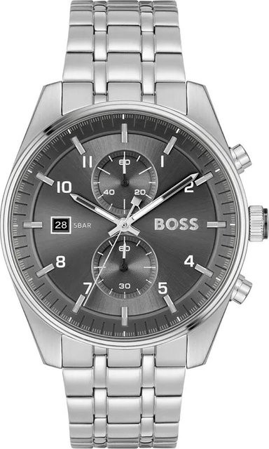 BOSS Skytraveller Armbanduhr, Quarz, Edelstahl, Grau, Silber, Herren - Bild 1