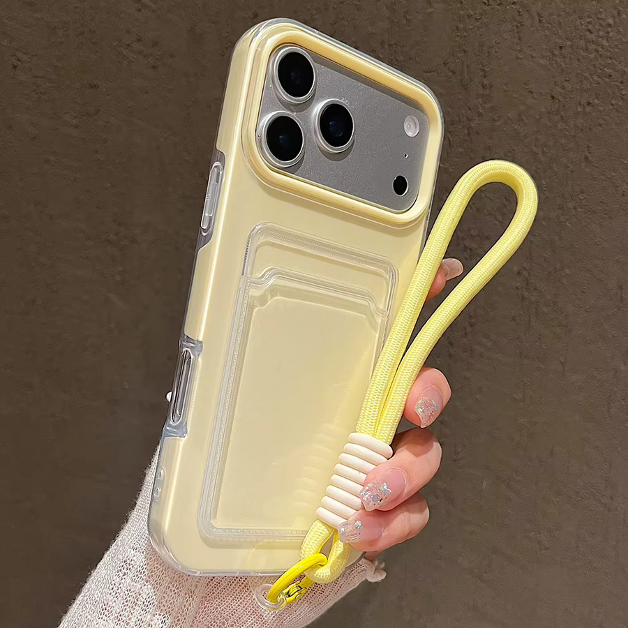 Stoßfeste Handyhülle mit Kartenfach und Handgelenkschlaufe für iPhone 17 16 15 14 13 12 11 Pro Max Air in Candy Color Multicolour und Pink - Bild 2