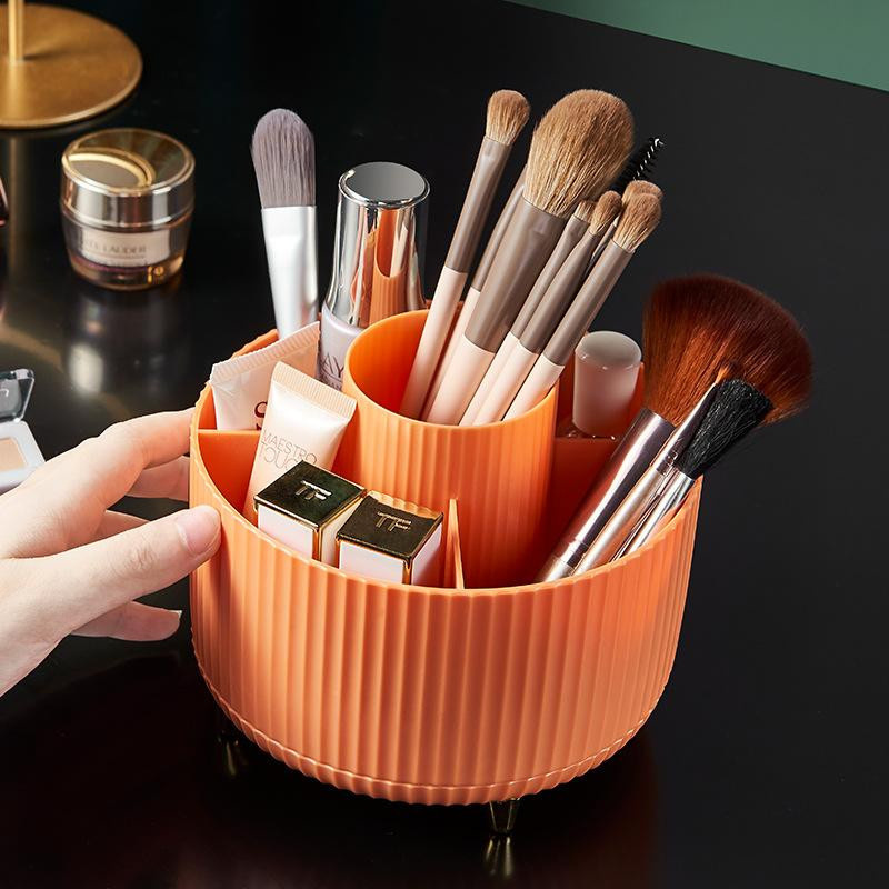 360 Grad drehbarer Schreibtisch-Organizer aus Kunststoff als Stiftehalter und Make-up-Pinselhalter in Blau und Orange - Bild 3