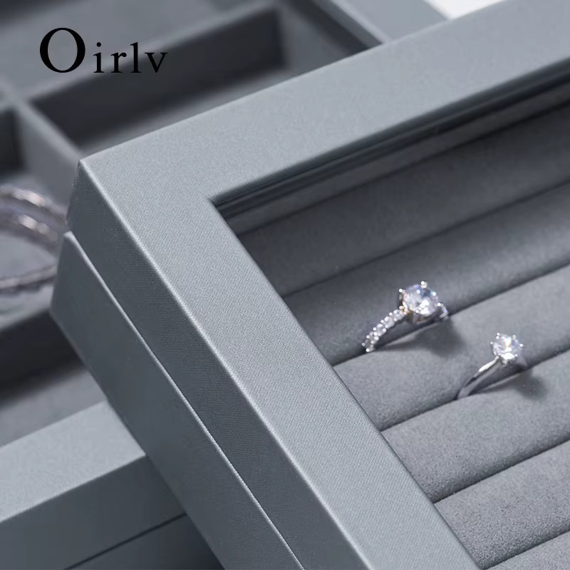 Oirlv Schmuckkästchen aus PU-Leder in Grau mit Deckel als multifunktionaler Schmuck-Organizer für Halsketten, Ringe und Armbänder - Bild 5