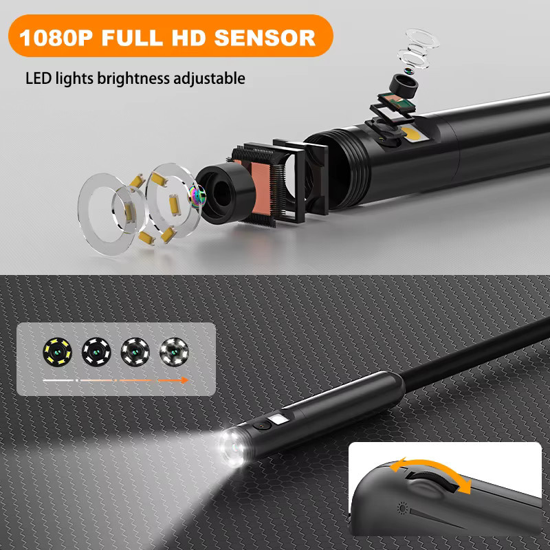 BUMBORN WiFi-Boreskopkamera 1080P Schwarz: Drahtloses IP67 Industrielles Endoskop mit starrem Kabel für die Inspektion von Rohren und Automobilen (iOS/Android) - Bild 2