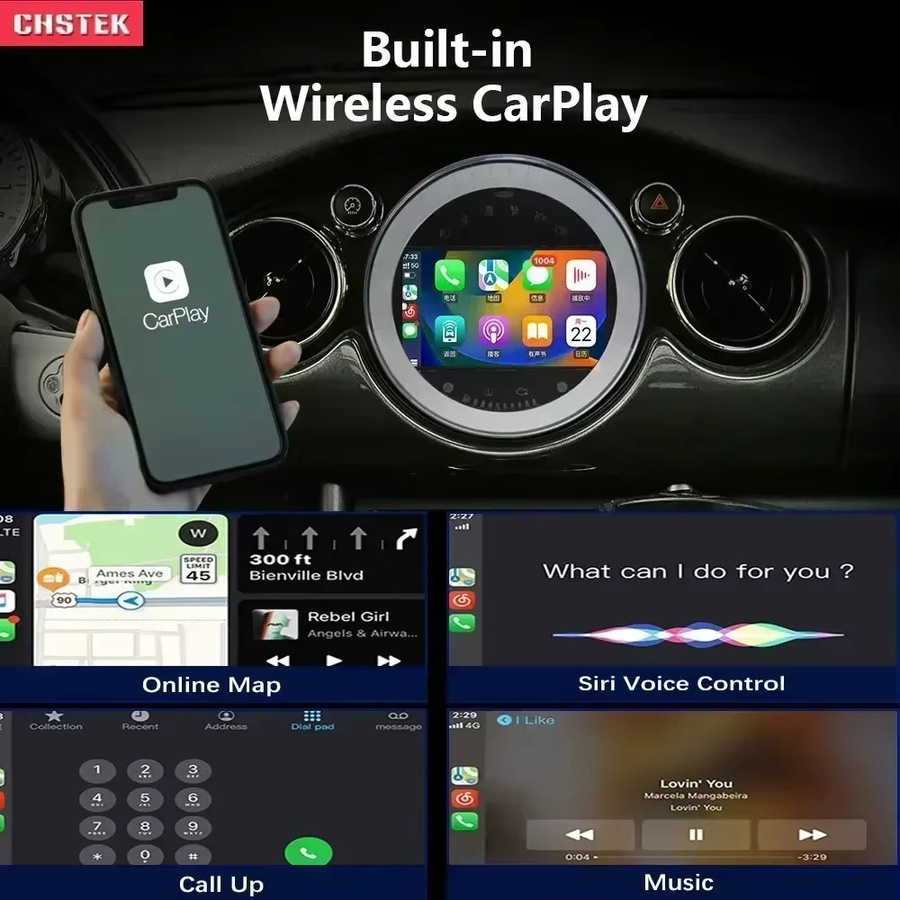 SZCHSTEK Android 14 Kabelloses CarPlay Multimedia-System mit GPS und WIFI für BMW Mini Cooper S Clubman R55 Clubvan R56 Cabrio R57 Coupe R58 R59 in Schwarz - Bild 3