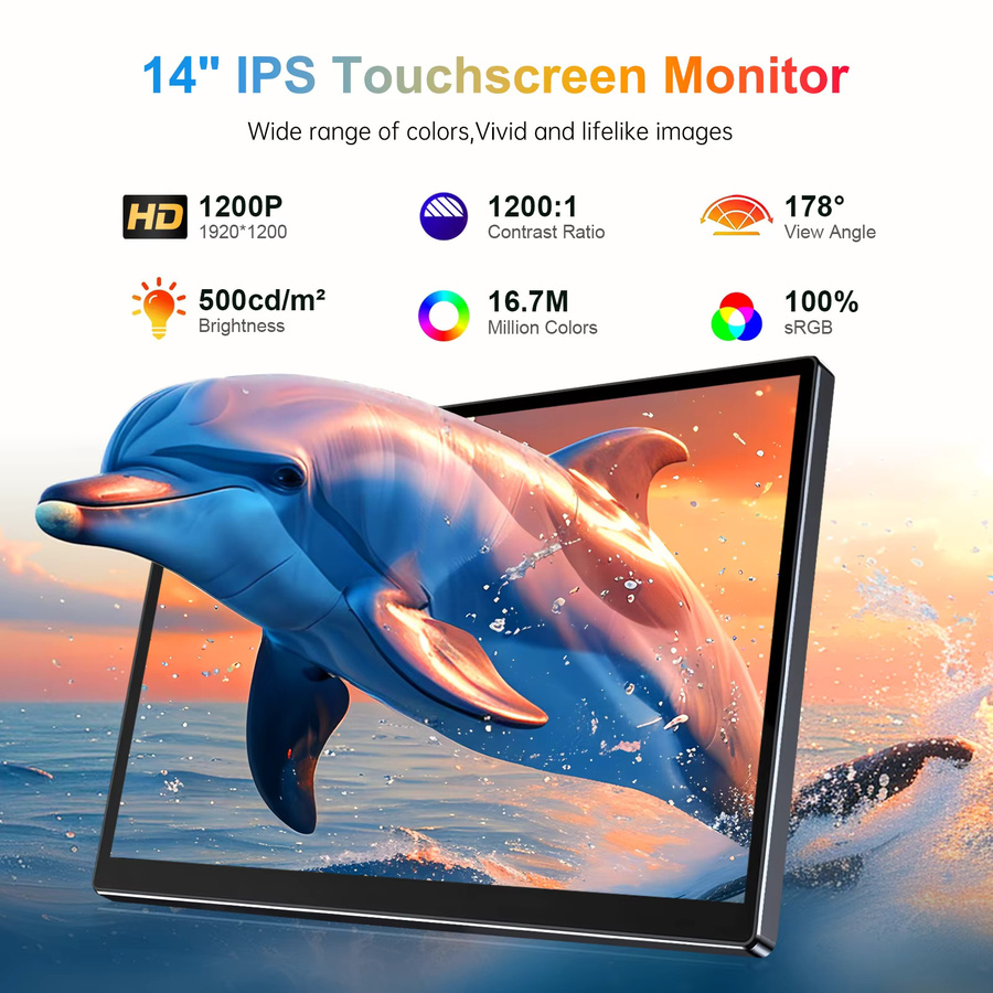 Unew Premium Tragbarer 14 Zoll Monitor mit Touchscreen und IPS Display in Schwarz für Laptop, Handy und CCTV - Bild 3