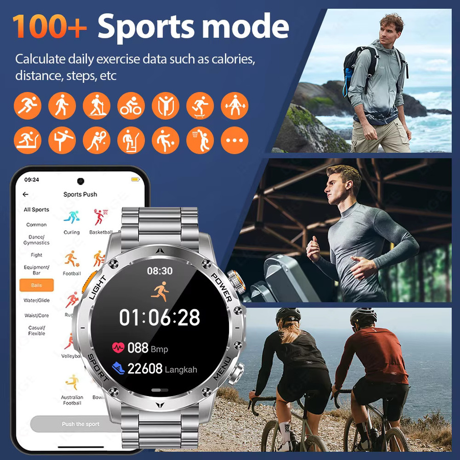 LIGE Smartwatch für Herren mit AMOLED-Display, Herzfrequenzmesser, Bluetooth-Anruffunktion und IP68 Wasserdichtigkeit in Schwarz und Silber - Bild 5