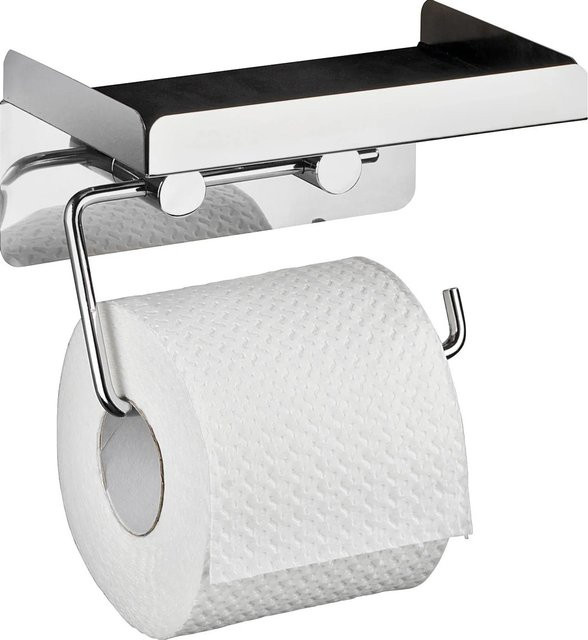 Wenko Toilettenpapierhalter aus Edelstahl in Silber mit großer Ablage - Bild 1