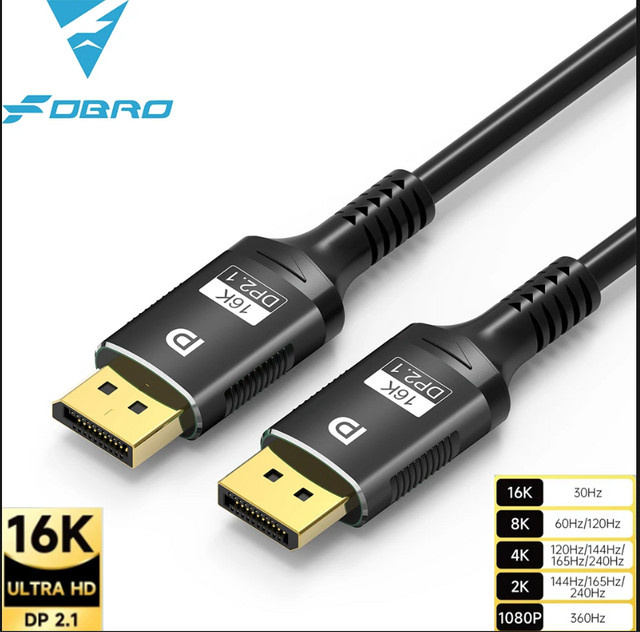 FDBOY DisplayPort Kabel DP2.1 in Schwarz für 16K@30Hz und 8K@60Hz mit 80Gbps Ultra HD Video und Audio für Gaming Monitor, Laptop und TV - Bild 1