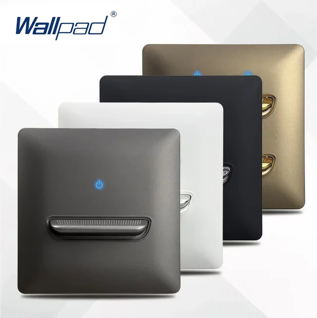 Modernes Wallpad Wandschalter mit LED-Beleuchtung und gebogenem Panel in Mattschwarz und Weißgold mit grauer Optik - Bild 1