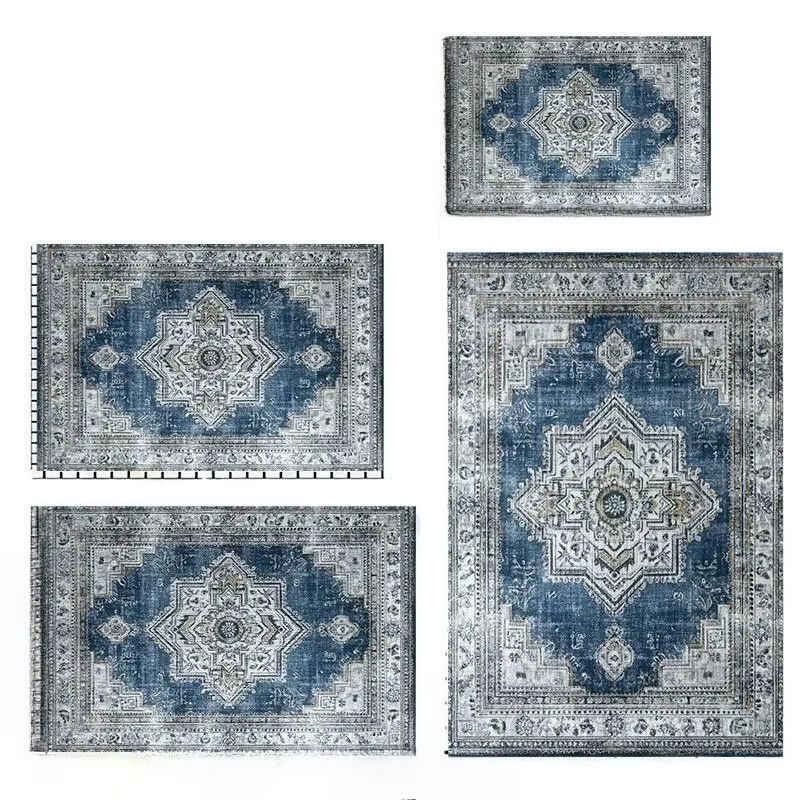 RAKKS Marokkanischer Mandala-Teppich aus blauem Samt, rutschfest und pflegeleicht - Bild 5