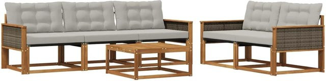 vidaXL Outdoor-Sofagarnitur aus Akazienholz mit Textilene und Kissen, 6-teiliges Set, Grau/Natur - Bild 1