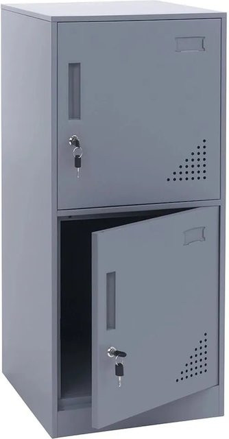 MCW Spind MCW-P63 Schließfachschrank aus Stahl mit 2 Türen, Grau, H: 90 cm, B: 38 cm, T: 45 cm - Bild 1