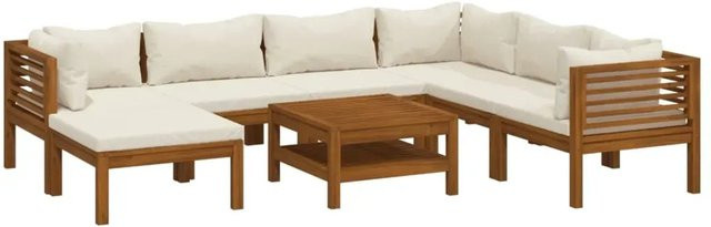 vidaXL 8-teiliges Garten-Lounge-Set aus massivem Akazienholz mit Creme Kissen - Bild 1