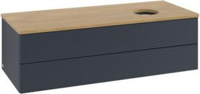 V&B Antao Waschtischunterschrank mit Frontstruktur und LED-Beleuchtung, Eiche honig lackiert, B/T/H: 120 x 36 x 50 cm - Bild 1