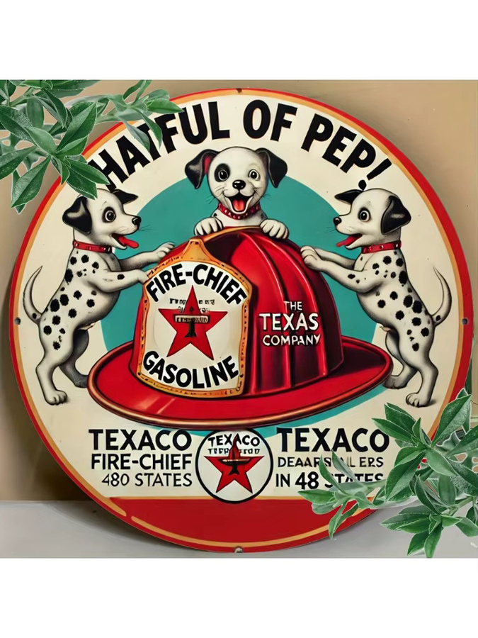HELLOYOUNG Texaco Fire Chief Vintage Aluminiumschild Retro-Wanddekoration, Durchmesser: 20,3 cm, Mehrfarbig - Bild 5