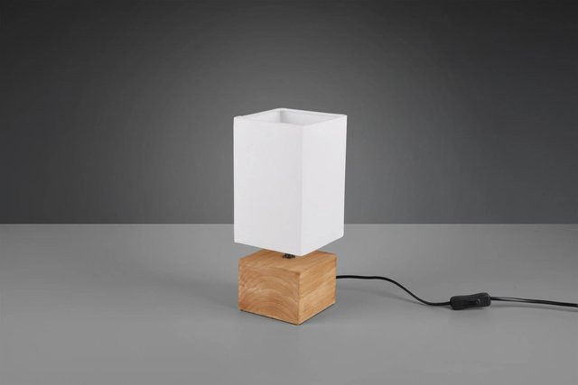 Reality Tischlampe Woody aus Naturholz und Stoff in Weiß, B: 30 cm, T: 12 cm, H: 12 cm - Bild 1