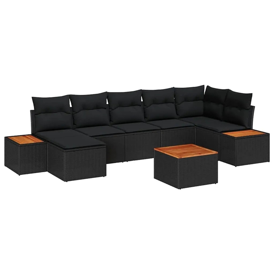 vidaXL Garten-Sofa-Set aus Poly Rattan und Stahl in Schwarz, 8-teiliges L-Shape Set mit Kissen und Tisch - Bild 2