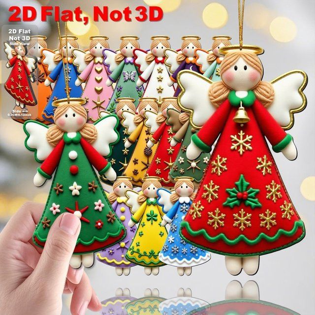 16 Stück DUTRIEUX Holz-Engel-Ornamente mit goldenem Stern und Schleifen als 2D-Flachanhänger für Weihnachten, Thanksgiving und Neujahr, Multicolor - Bild 1