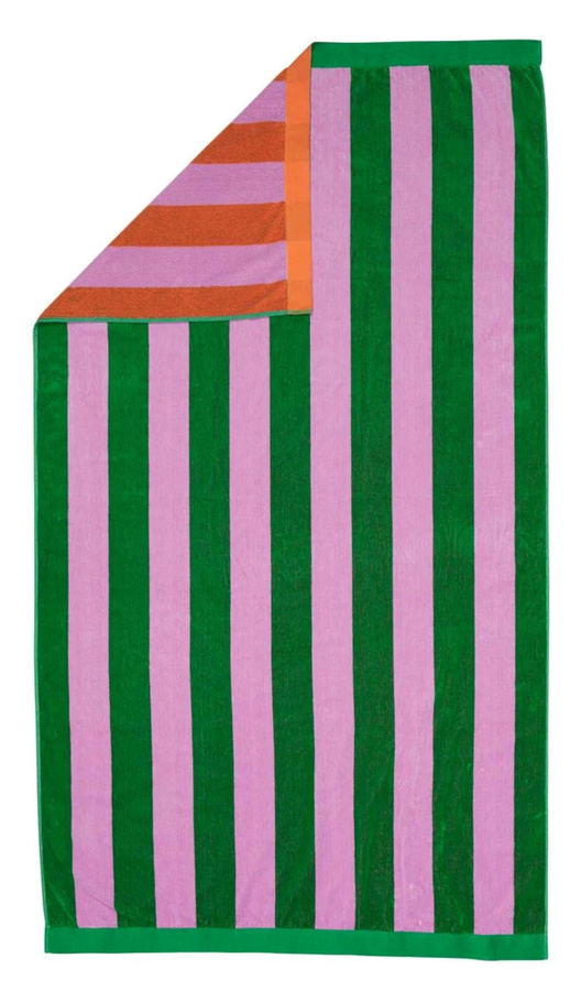 KAAT Family Strandtuch Bora Bora Streifen in Grün, Pink und Orange aus Baumwolle, B/B: 100 x 180 cm - Bild 1