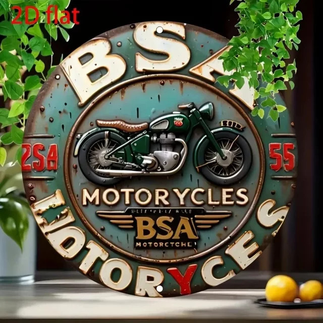 Vintage BSA Motorräder Metallschild Potdemiel – runde Wanddekoration in Multicolour mit klassischem Design - Bild 1