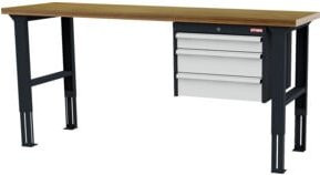 STIER Höhenverstellbare Werkbank mit 1x100 mm und 2x150 mm Schubladen, B/T/H: 200 x 60 x 76-106 cm, Anthrazit und Weiß - Bild 1