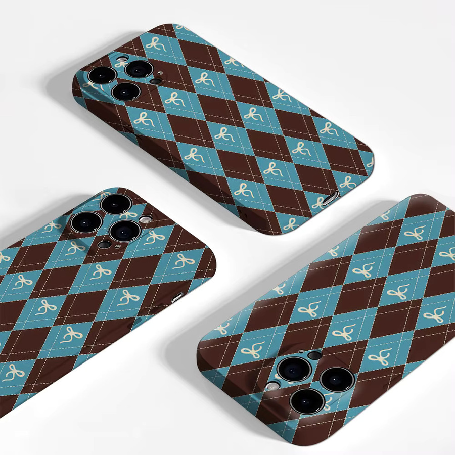 Rhomb Bow Handyhülle für Apple iPhone 17 16 15 14 13 12 Pro Max Plus in Braun und Blau mit doppelschichtiger Rückseite - Bild 3