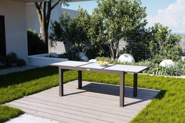 Villana Sylvania Ausziehtisch für Garten und Terrasse aus Aluminium und Sicherheitsglas, anthrazit/weiß, B/T/H: 90 x 160/220 x 75 cm - Bild 1