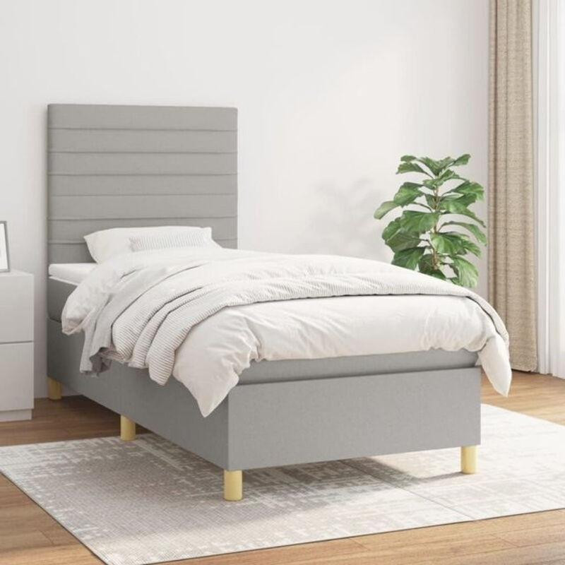 vidaxl Boxspringbett mit Matratze aus Stoff in Grau, B/T/H: 90 x 190 x 128 cm - Bild 1